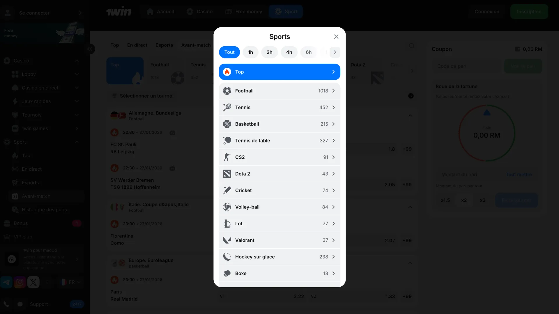 Essayez de parier sur différents types de sports chez 1win.