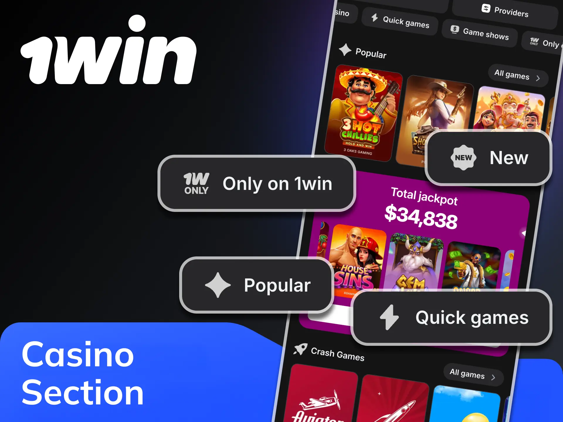 Start playing 1Win casino games right on your mobile device.