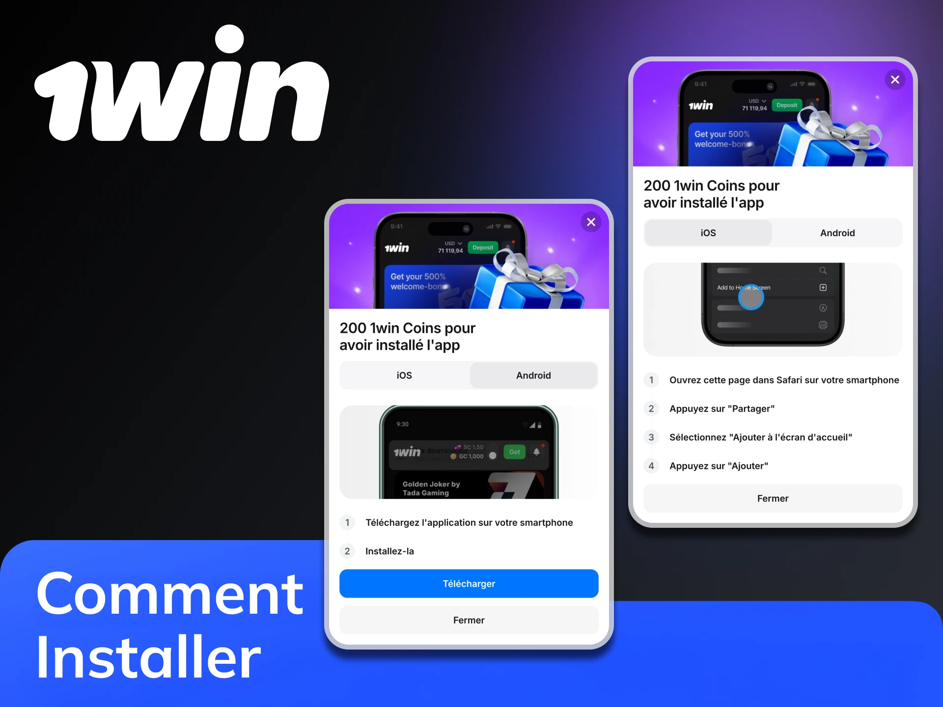 Suivez les étapes simples pour installer l'application 1Win sur votre mobile.