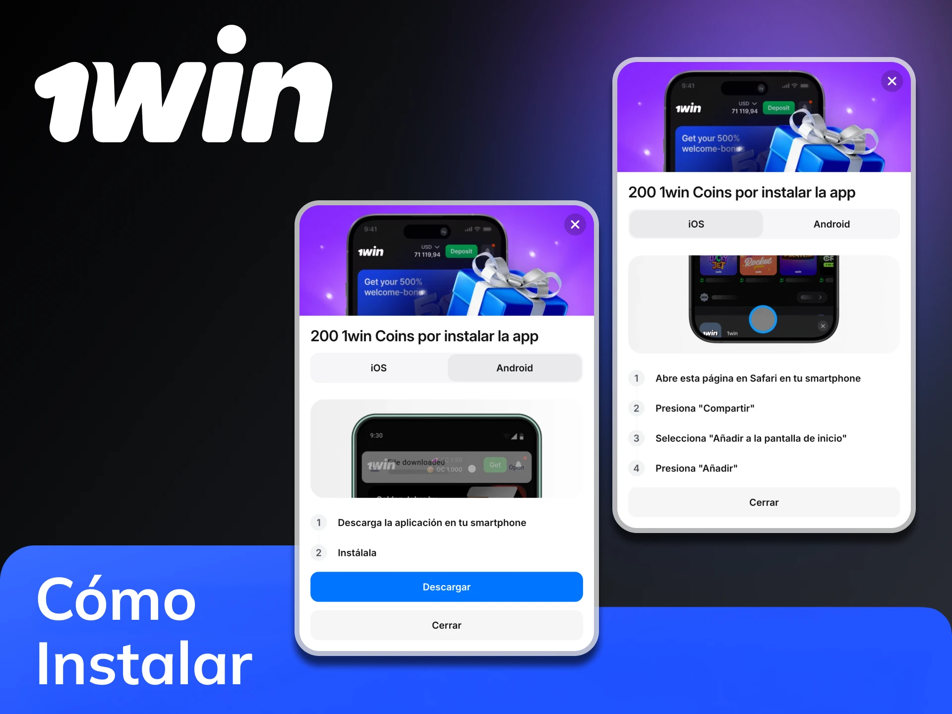 Sigue estos sencillos pasos para instalar la aplicación 1Win en tu móvil.