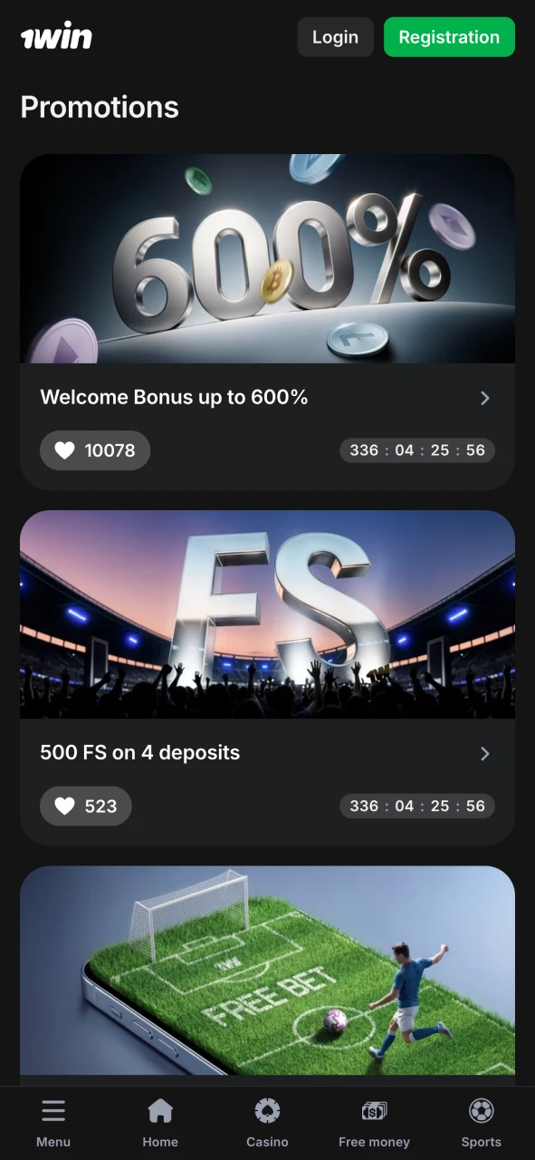 Open 1Win bonuses section and get benefits.