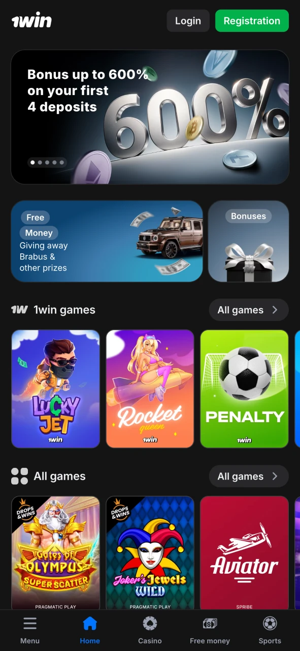 Visit the main page of 1Win official application.