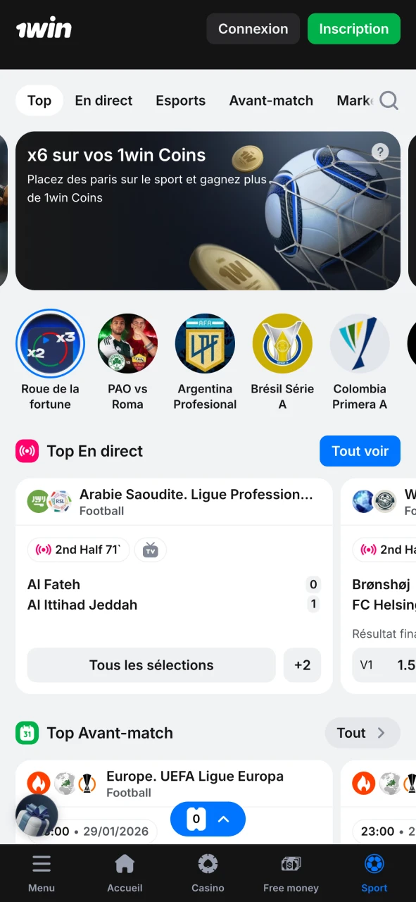 Commencez à parier sur le sport avec l'application mobile 1Win.