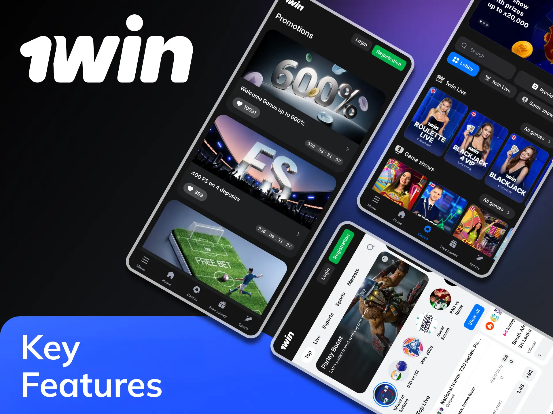 1Win offers you benefits for installing the application.