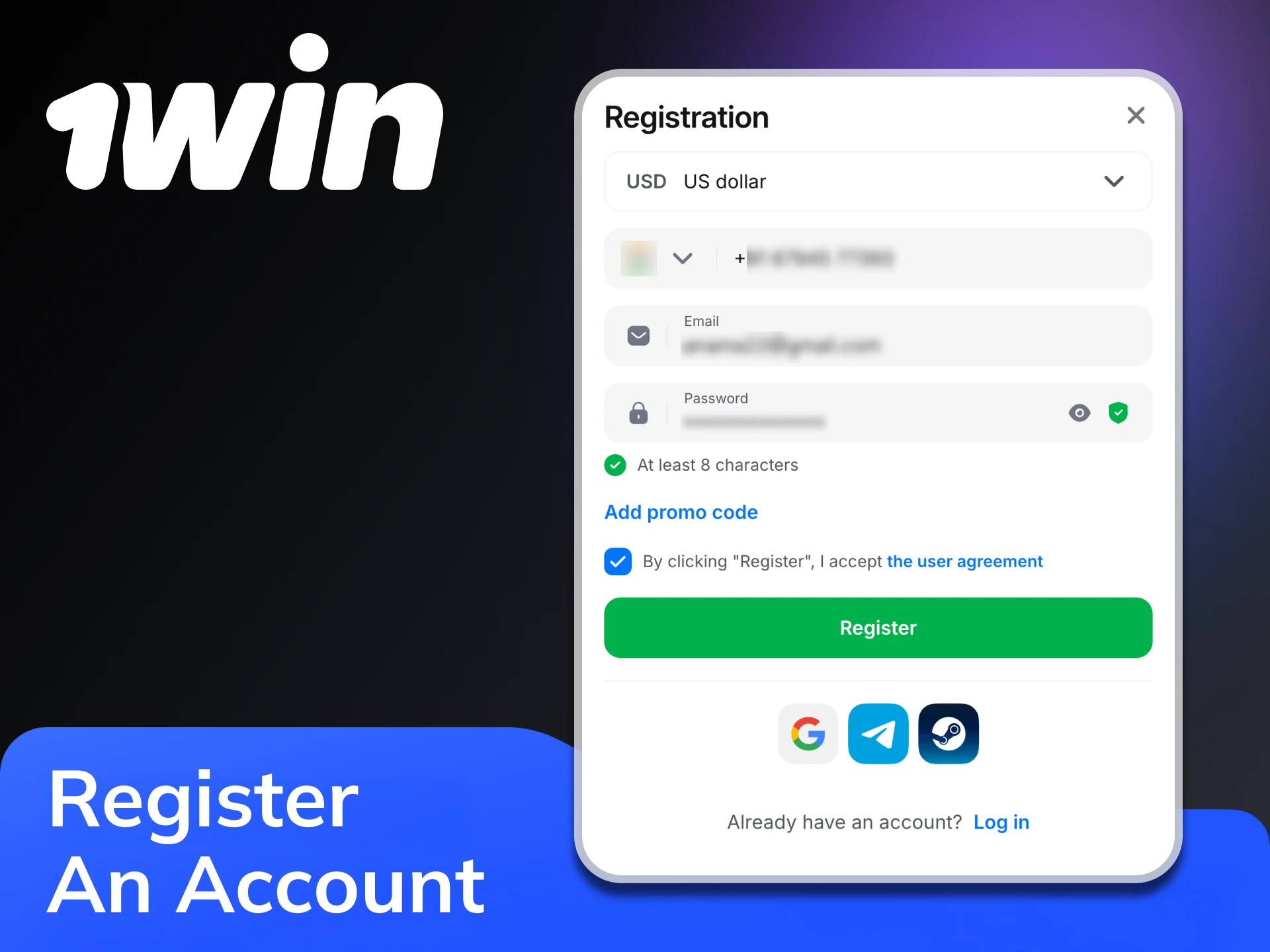 Registration on 1Win app is as simple as on website.