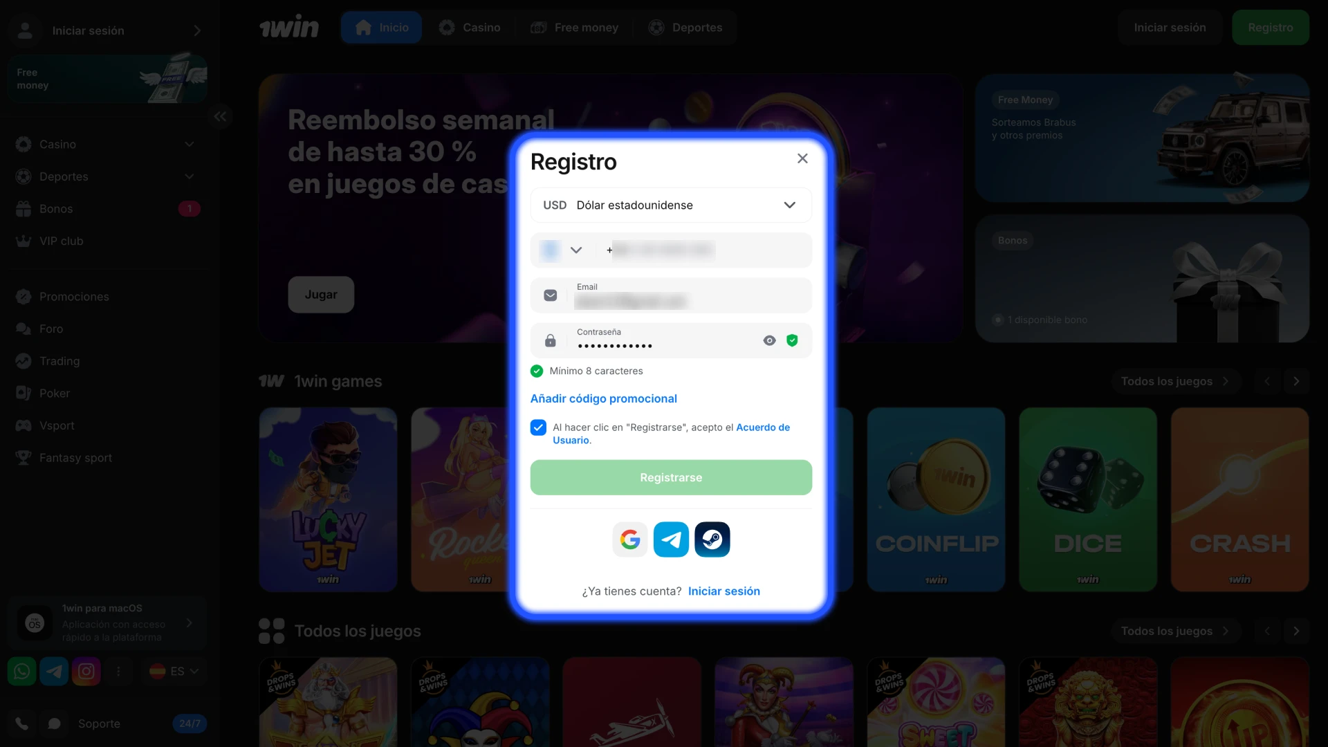 Completa un rápido registro en 1win para acceder a las apuestas deportivas.