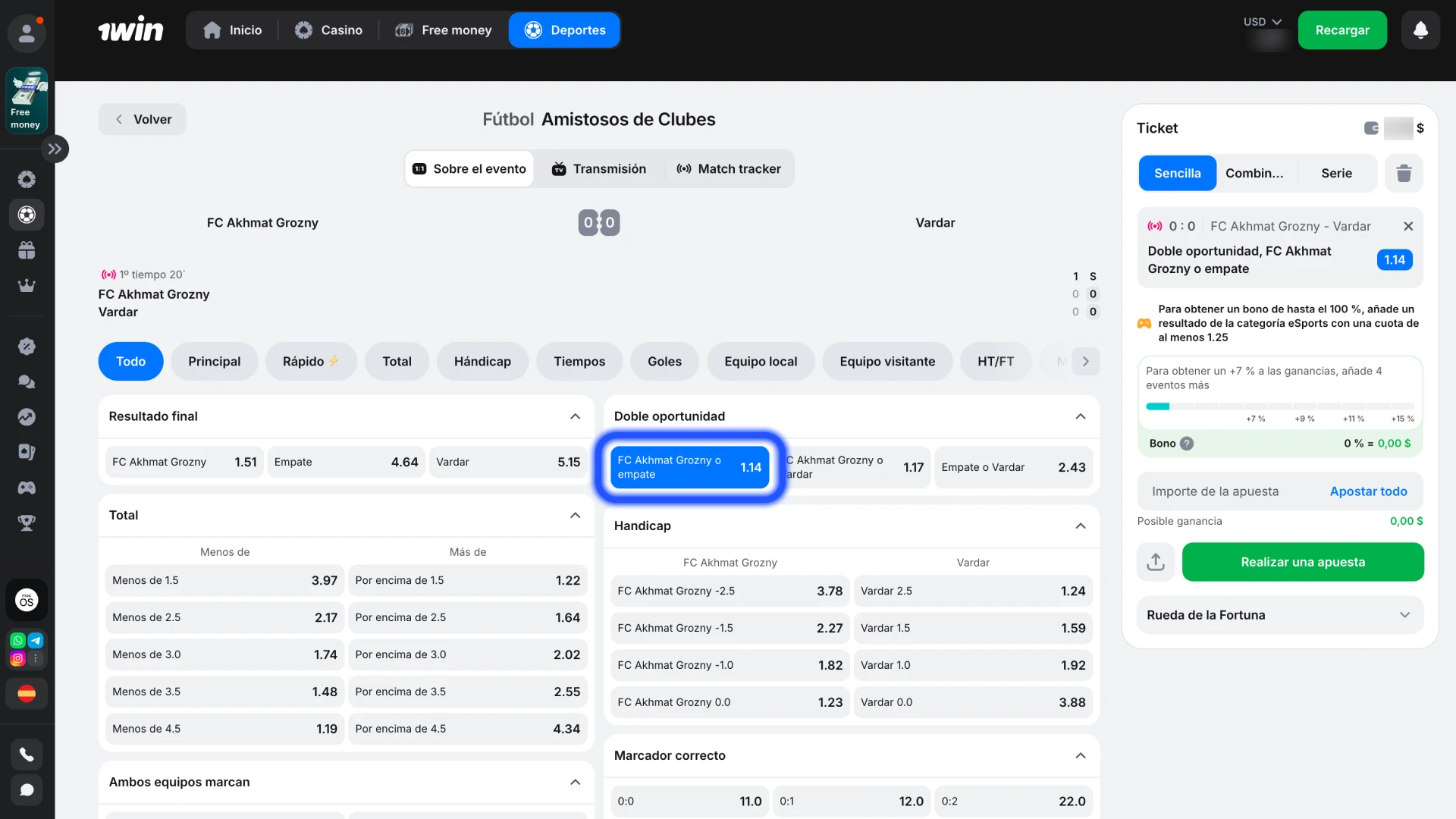 Elige el deporte en el que quieres apostar en 1win.