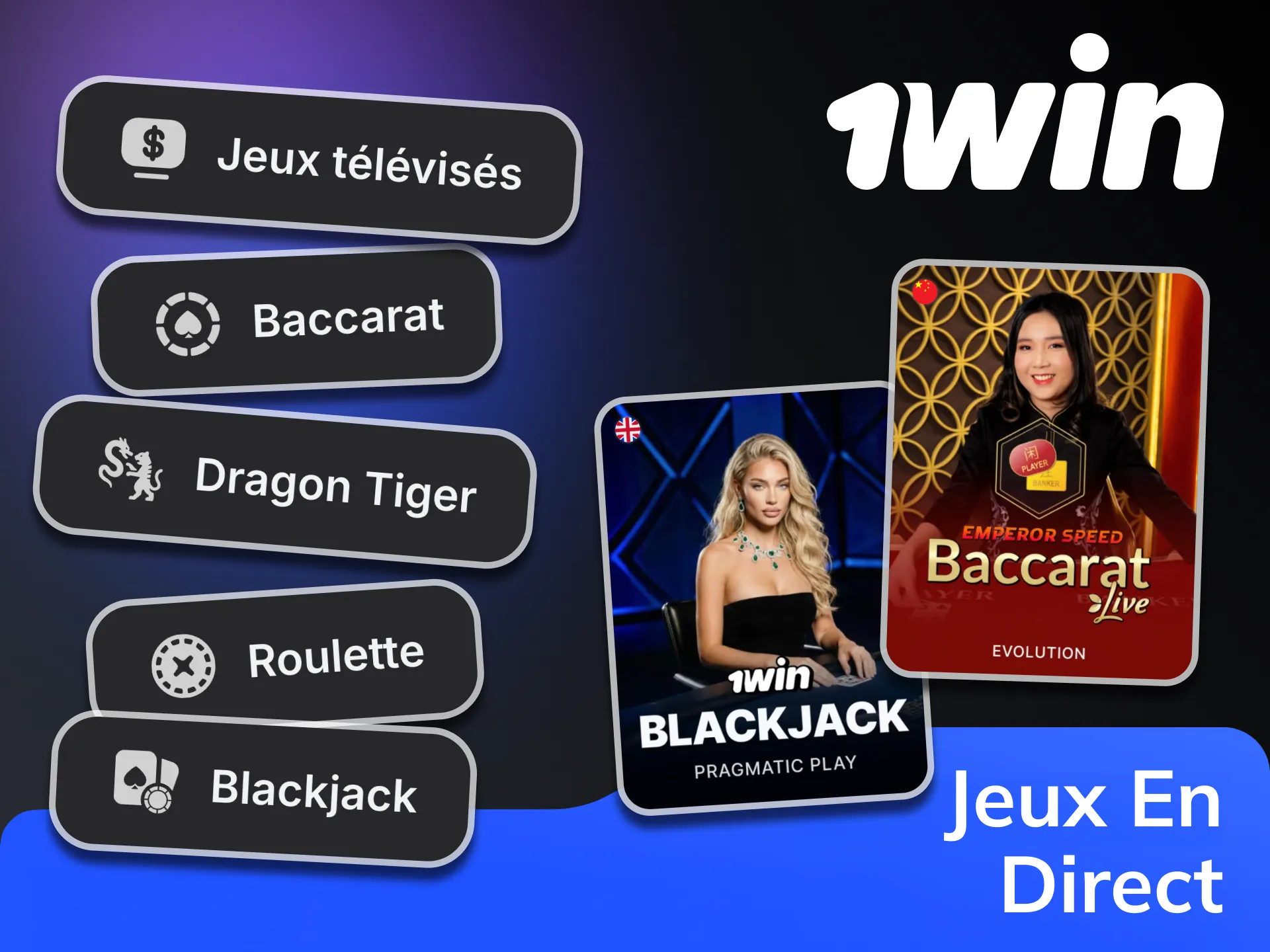 Essayez les jeux avec croupiers en direct au casino 1win.