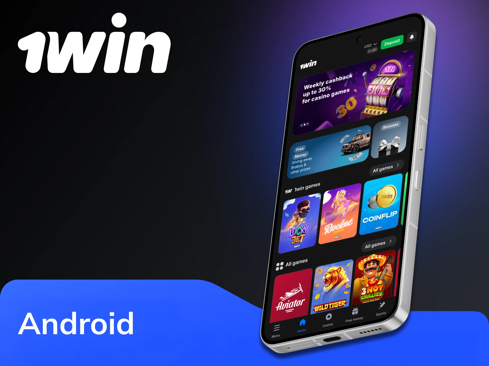 Download 1win mobile app for Android devices.