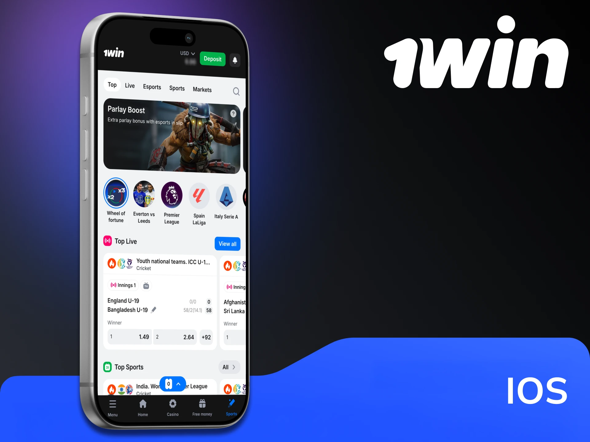You can install the official 1win app for iOS.