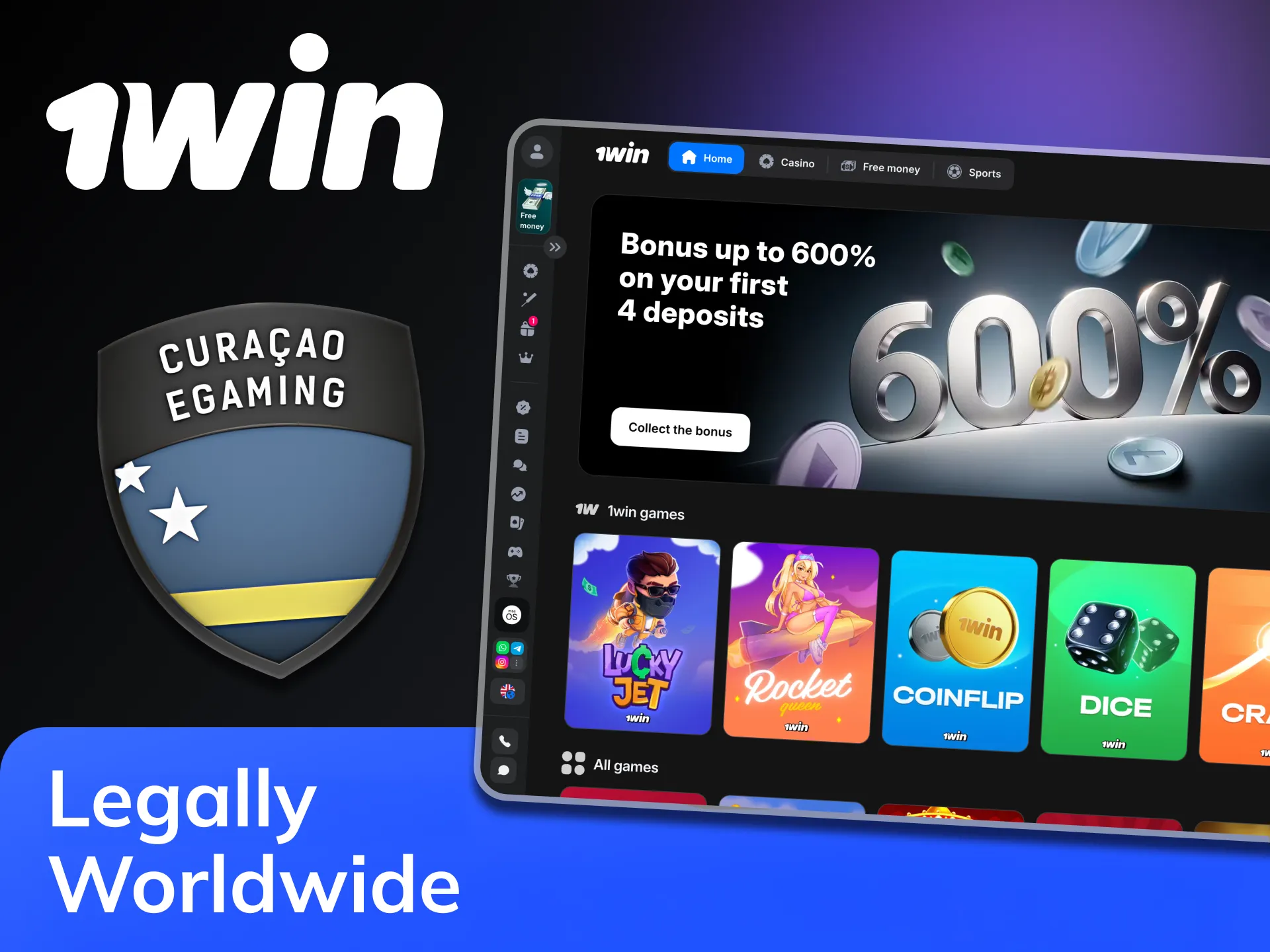 1Win operates under an official Curaçao gambling license.