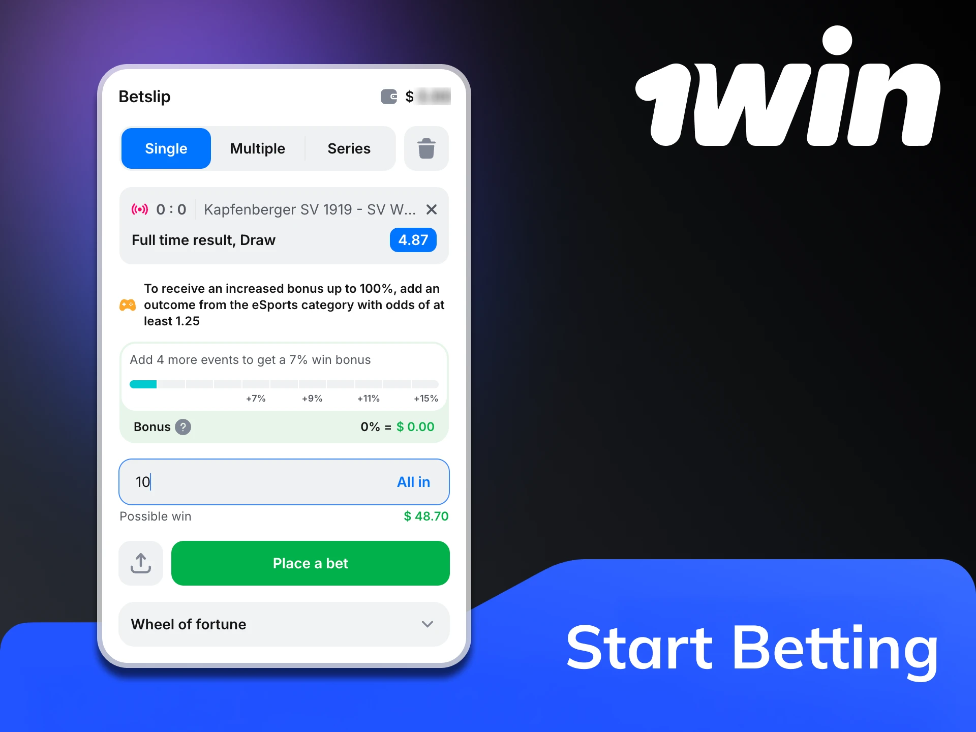 Start placing bets on 1win by following the guide.