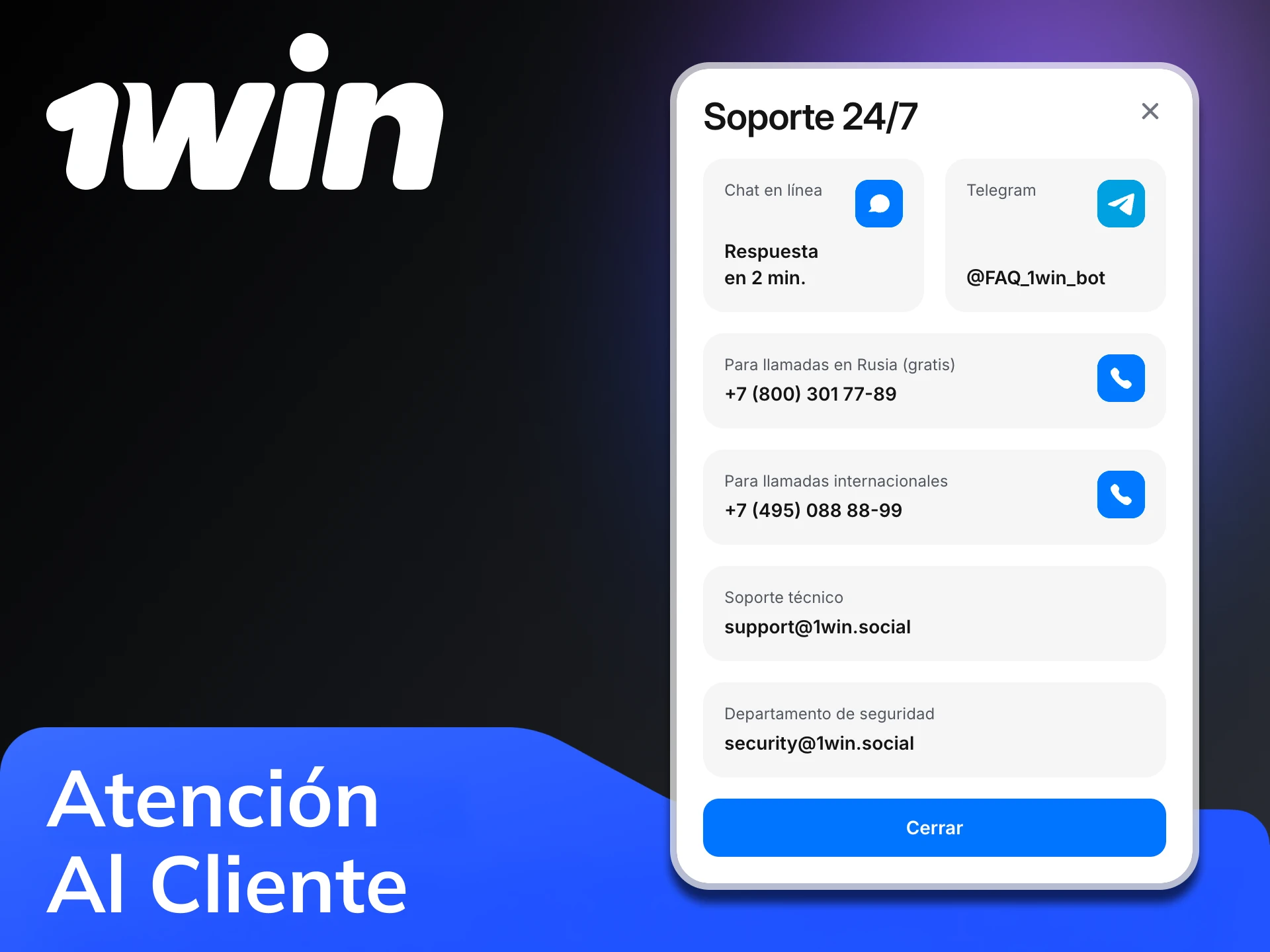 Si necesita ayuda, póngase en contacto con el servicio de atención al cliente de 1win.