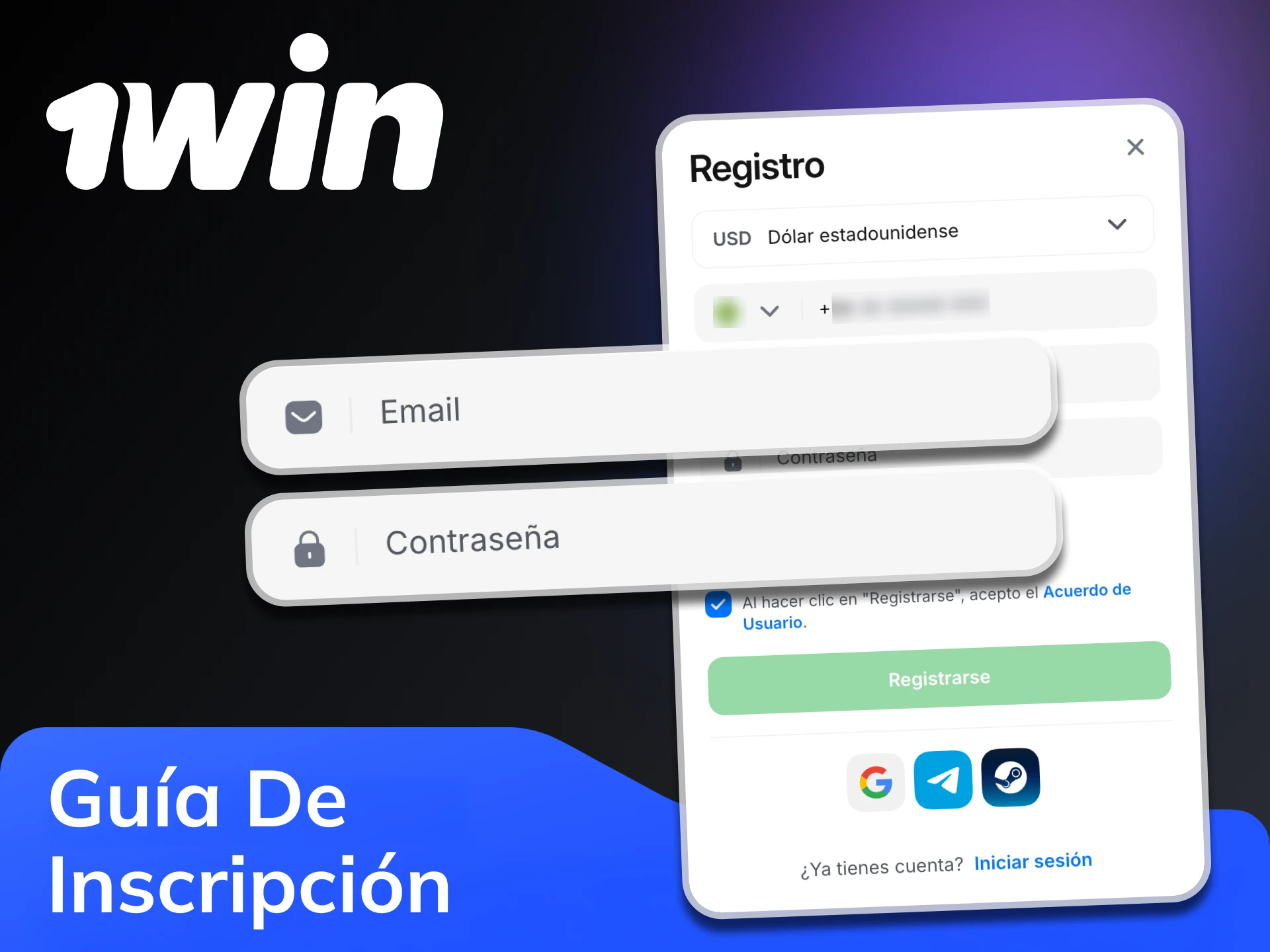 Siga los pasos para registrarse en la plataforma 1win.