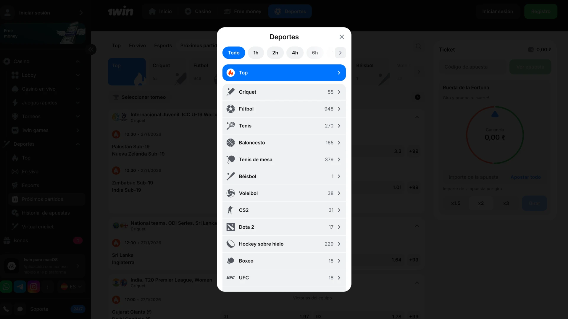 Prueba a apostar en diferentes tipos de deportes en 1win.