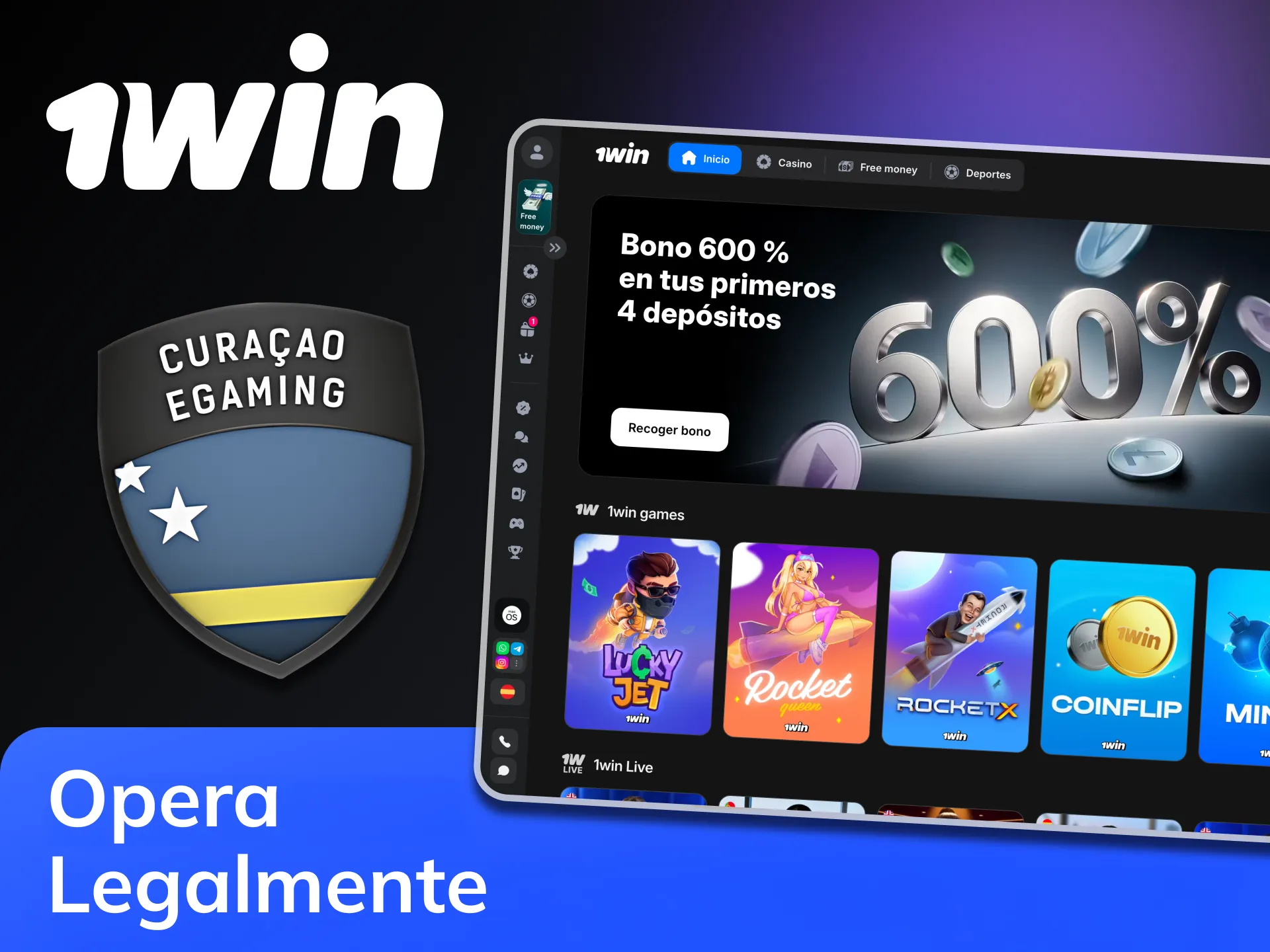 1Win opera con una licencia oficial de juego de Curazao.