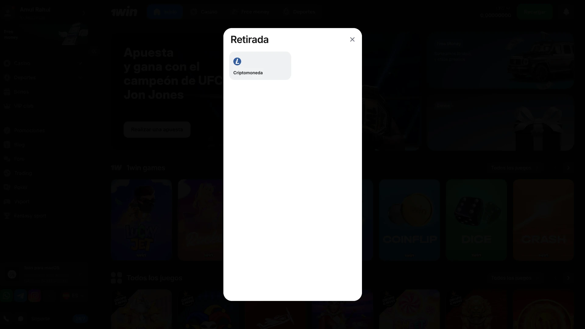 Seleccione un sistema de pago para retirar sus ganancias de 1Win.