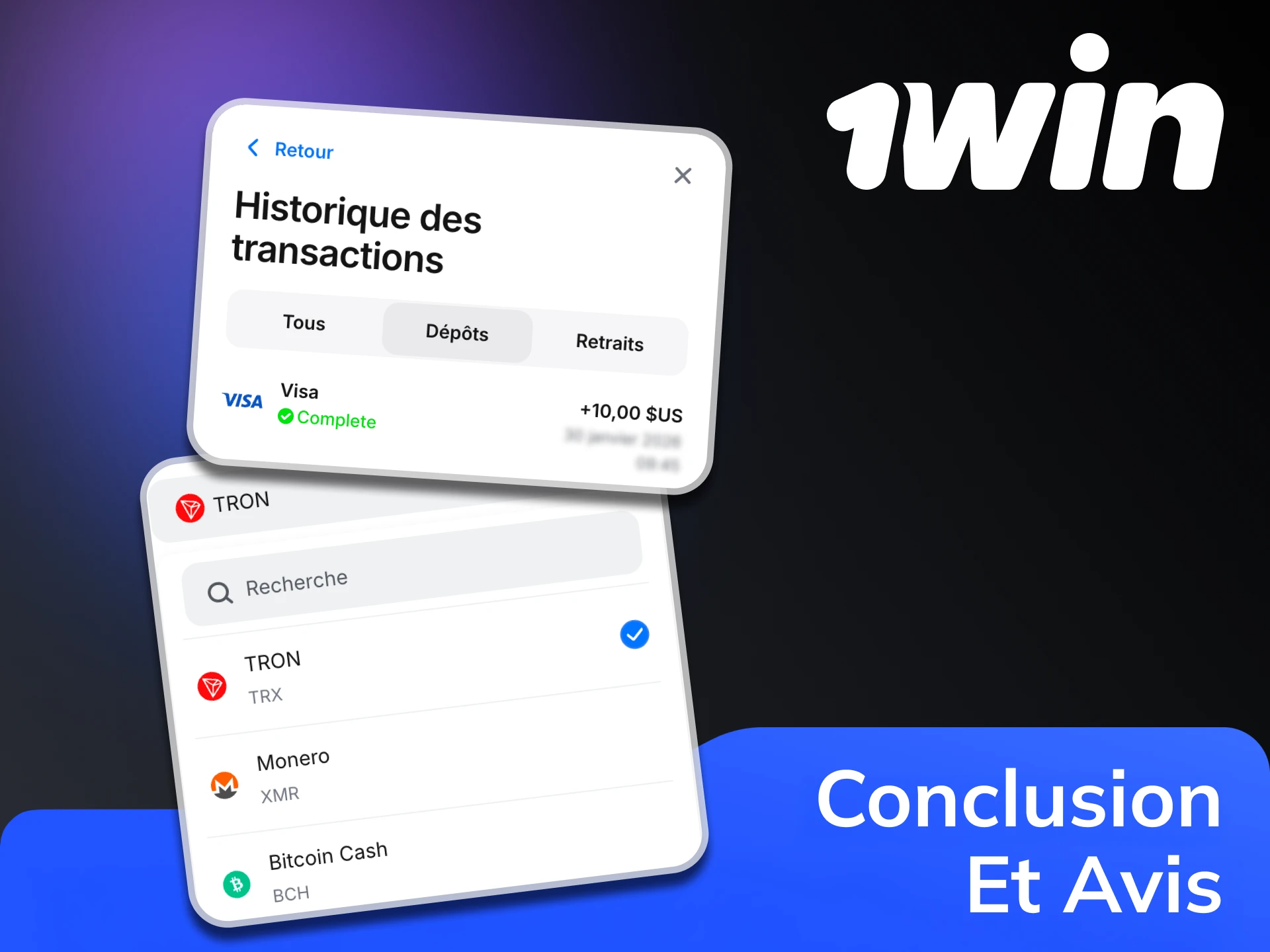 1Win vous permet d'effectuer vos paiements facilement.