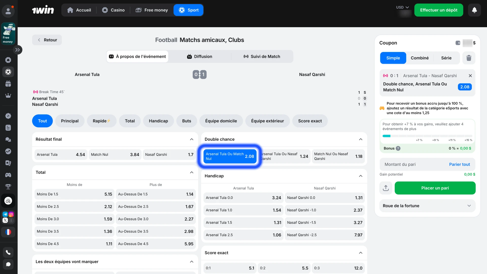 Choisissez le sport sur lequel vous souhaitez parier chez 1win.