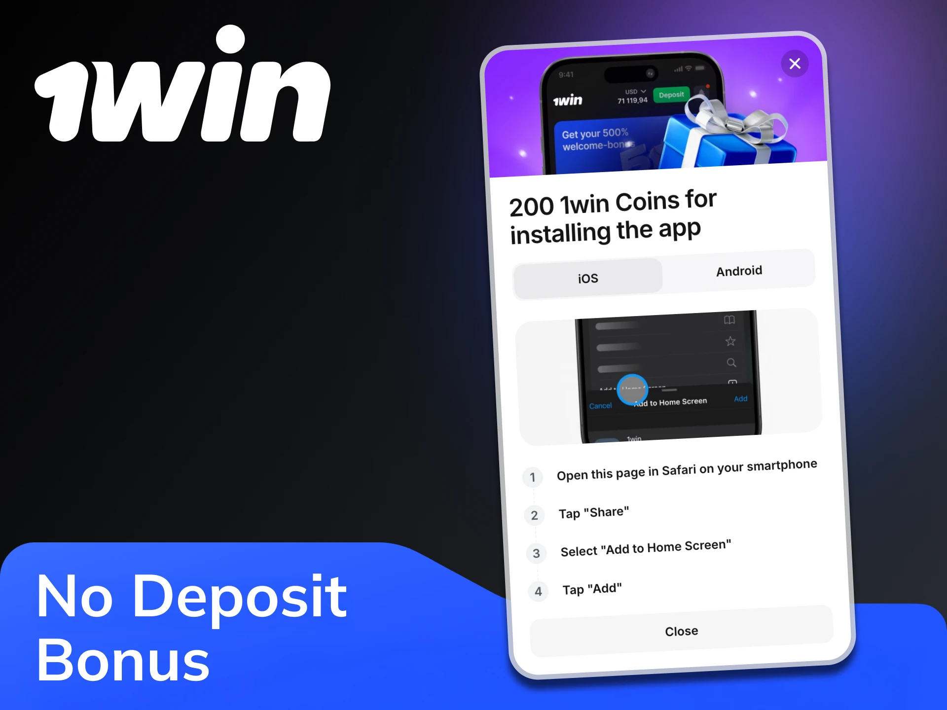 Download 1Win official app to get a no deposit bonus.