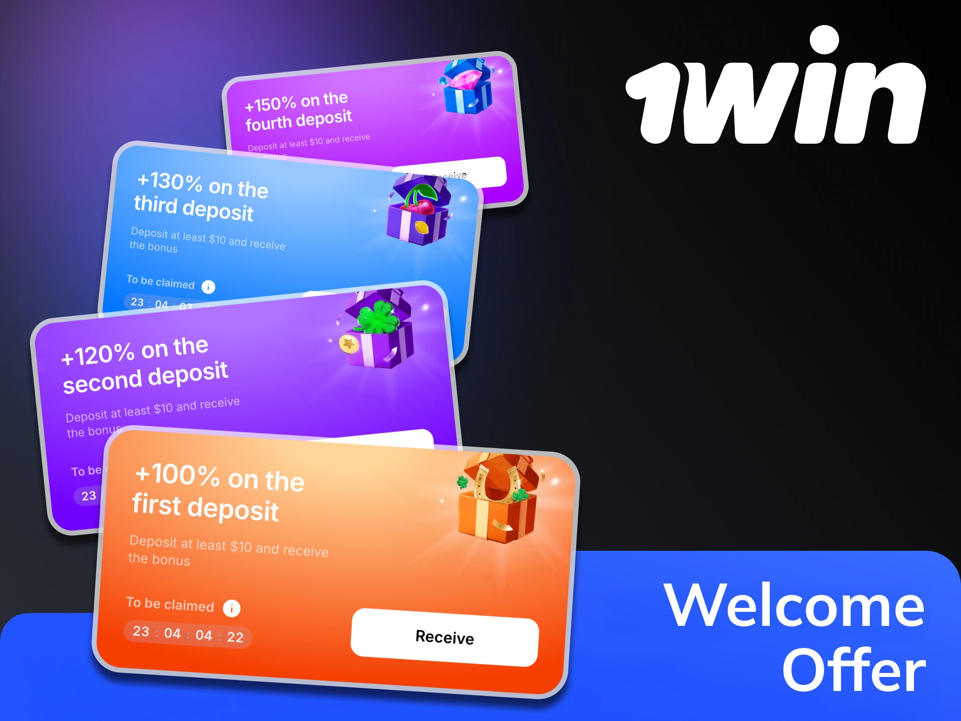You can get 1Win welcome bonus for your first deposit.