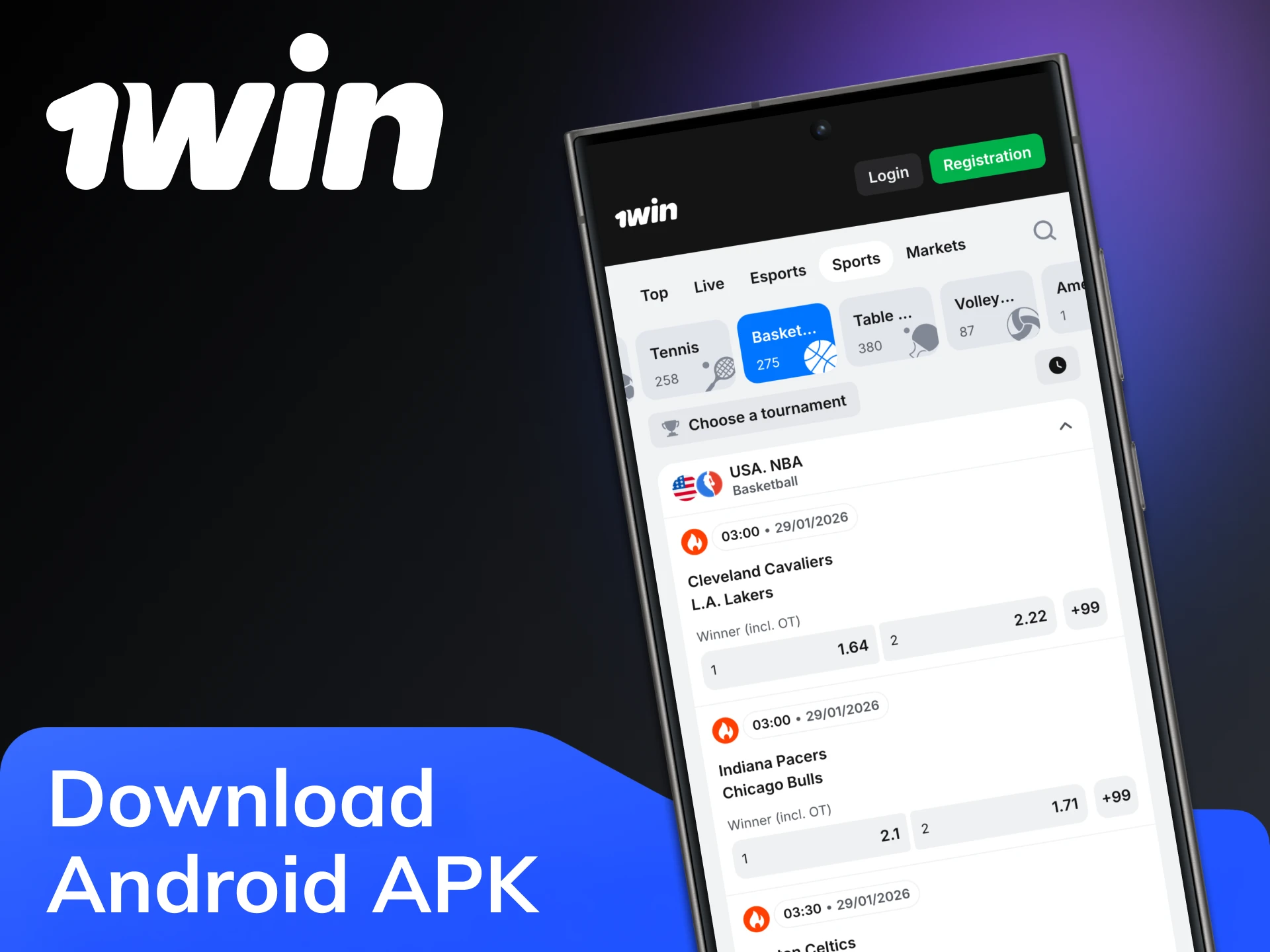 You can download the 1Win mobile app for Android.
