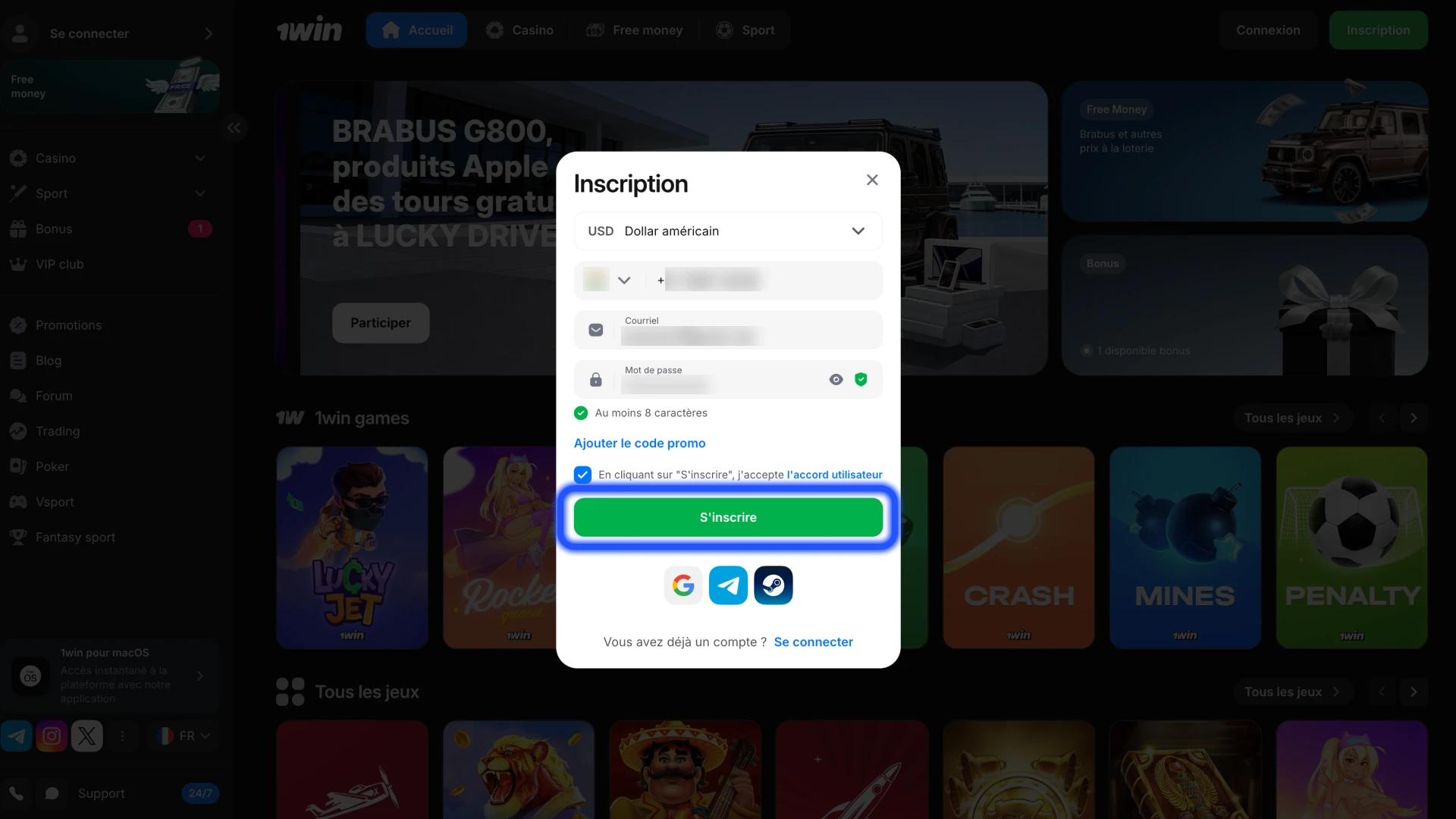 Vérifiez les détails et terminez le processus d'inscription sur 1Win.