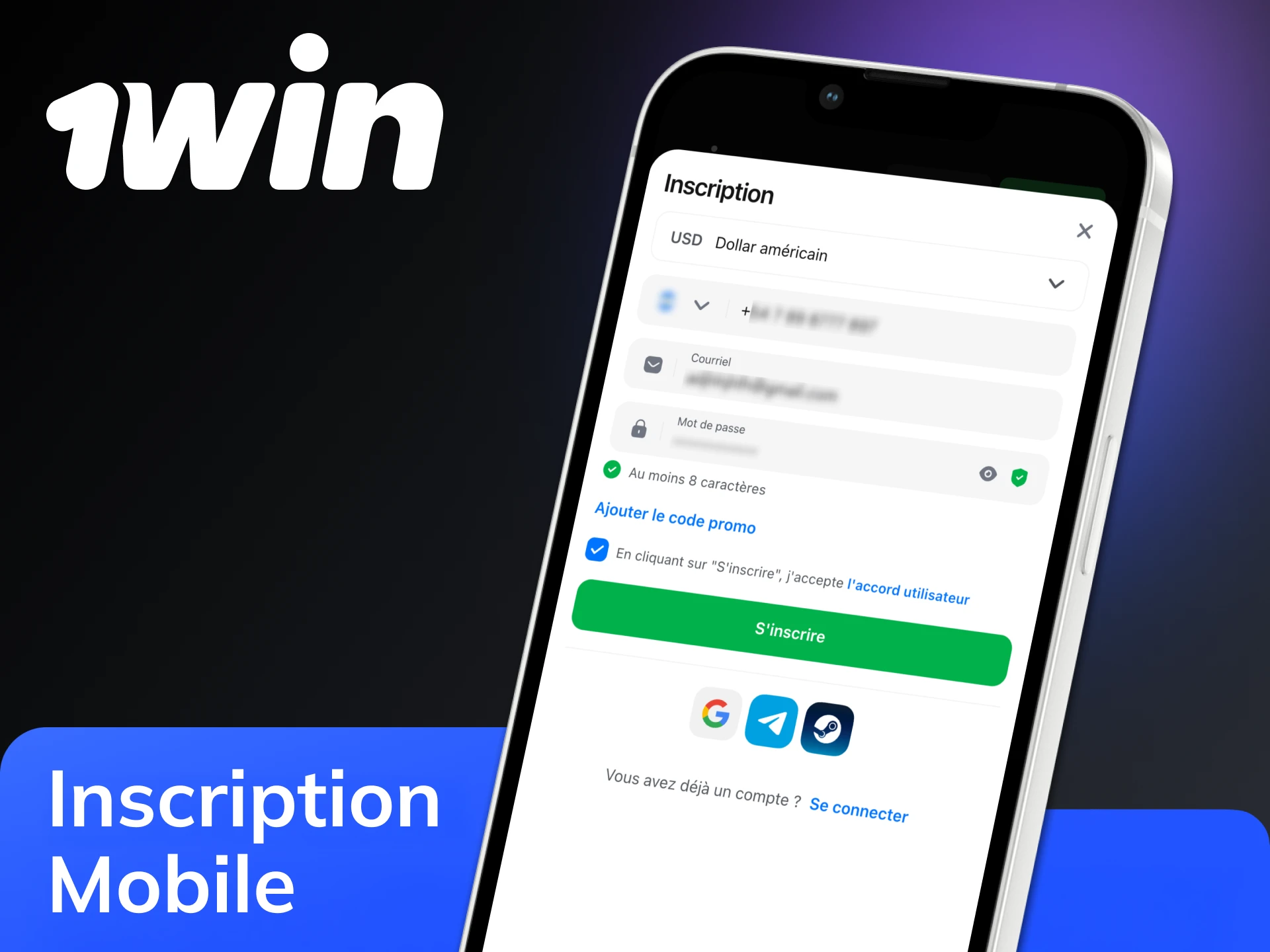 Vous pouvez vous inscrire via l'application 1Win aussi facilement que sur le site web.