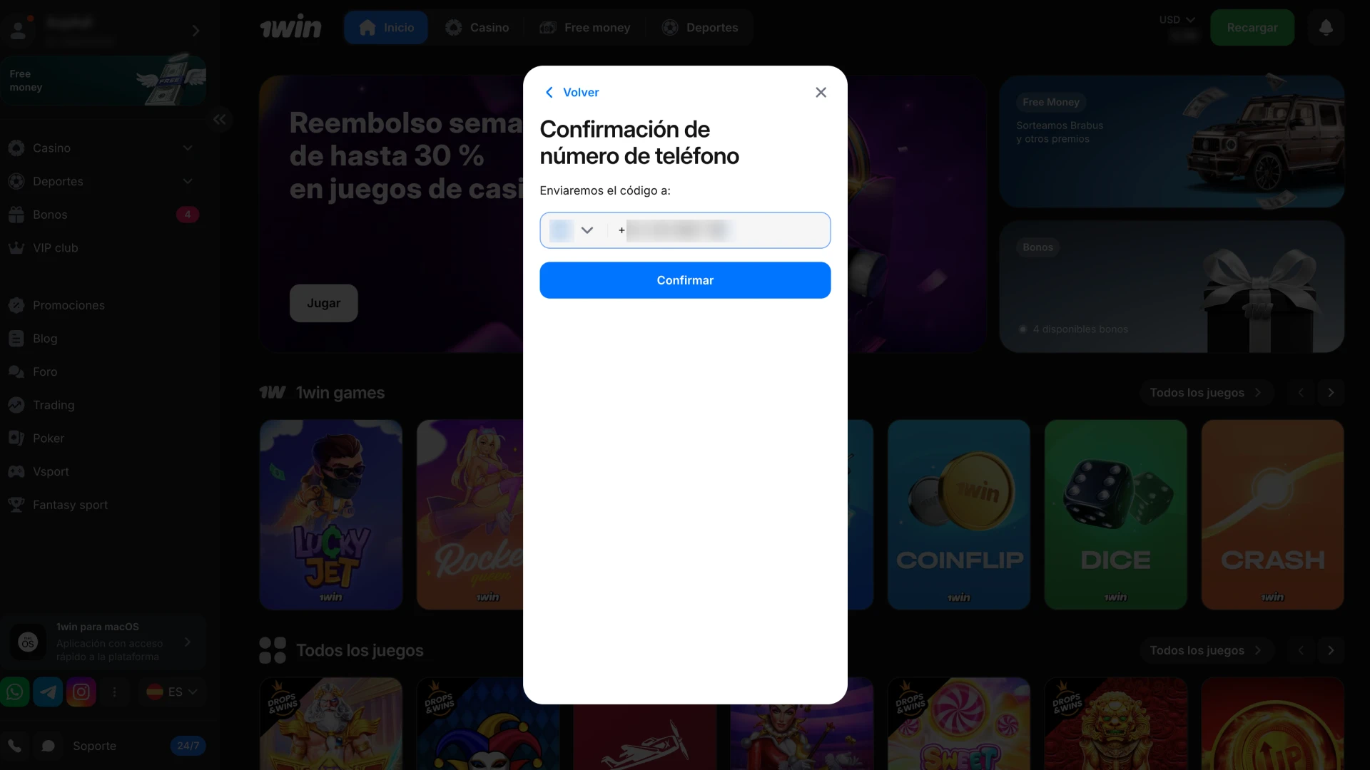 Confirma tu dirección de correo electrónico y número de teléfono en la configuración de 1Win.