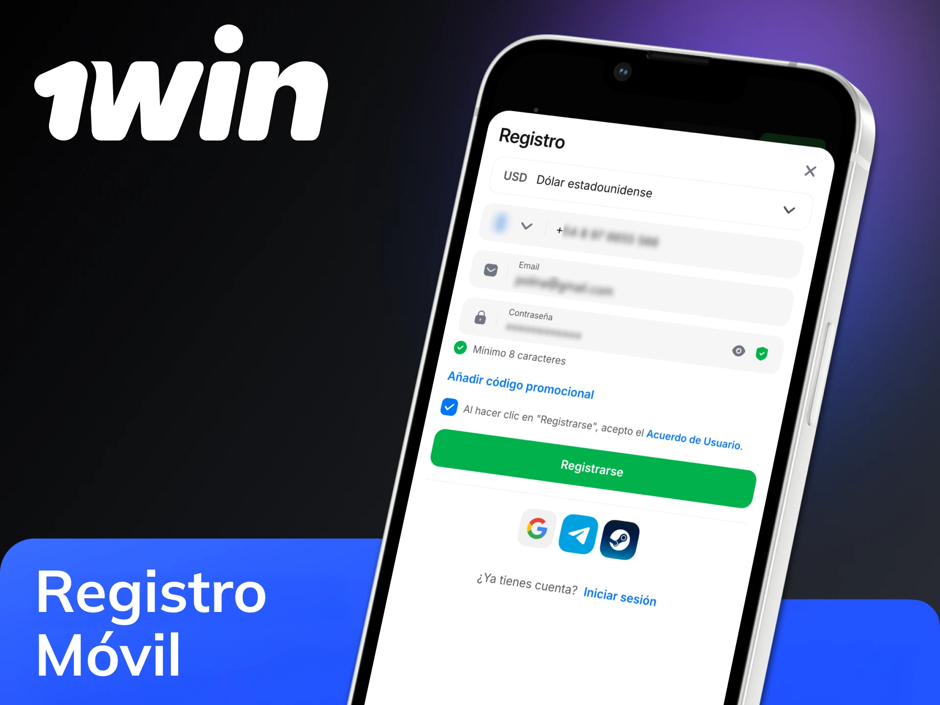 Puedes registrarte a través de la aplicación 1Win tan fácilmente como en el sitio web.